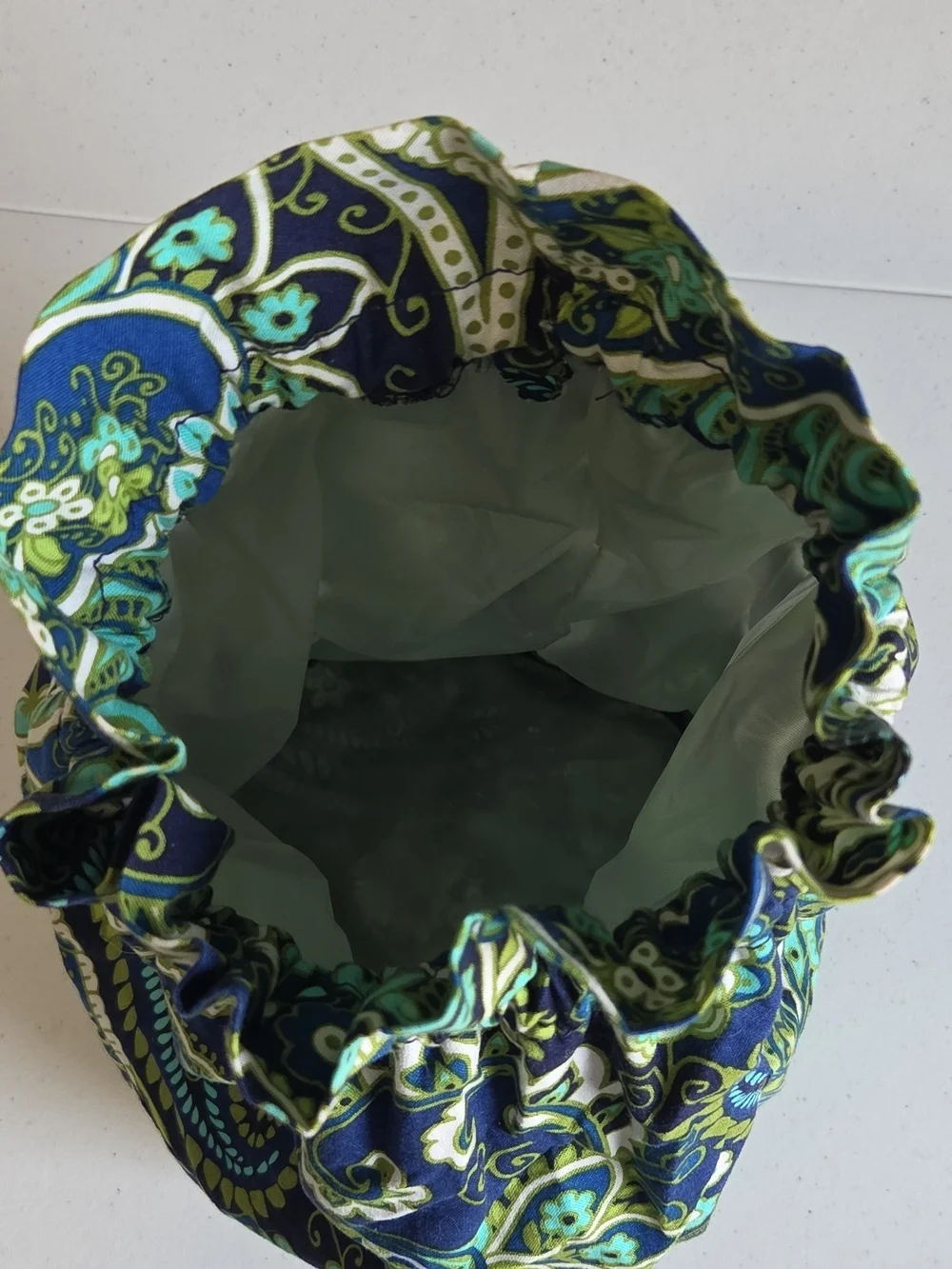 Vera Bradley Navy Green Paisley Drawstring Lined Cosmetic Pouch Swimsuit Tote